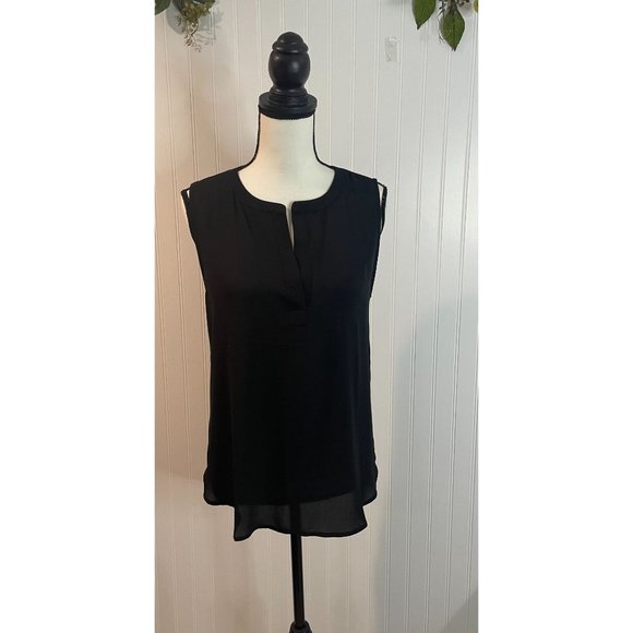 Ann Taylor Loft Black Sleeveless Split-Neck Blouse S - Picture 12 of 12